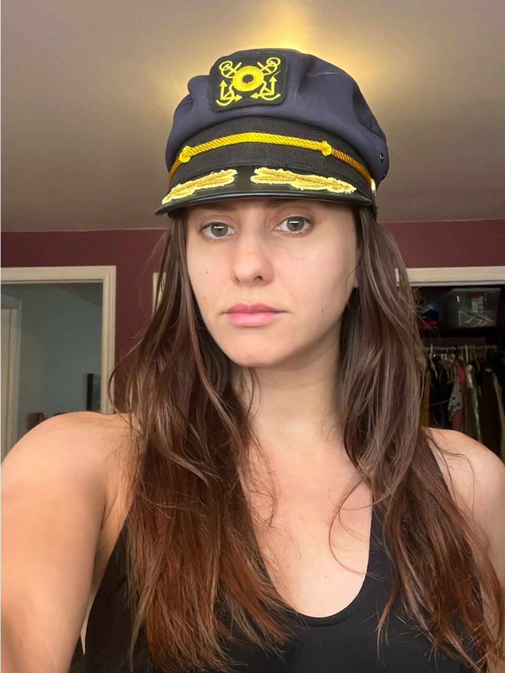 Navy Captain's Style Baker Boy Hat with Gold Trim